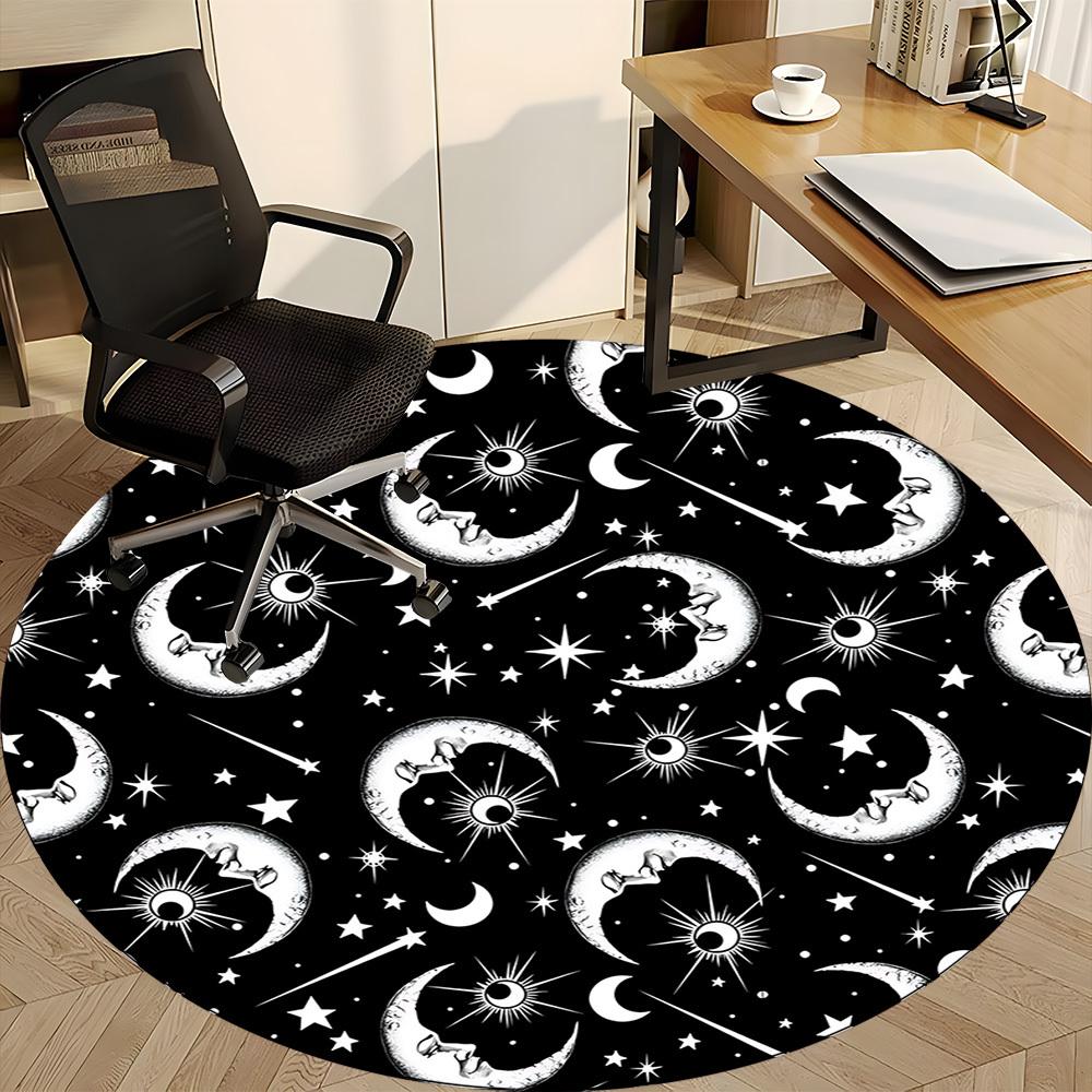1pc Moon Stars Office Round Area Rug, Indoor Mat Suitable For Office, Under Office Chairs Bedroom Living Room Home Decor, Room Deco