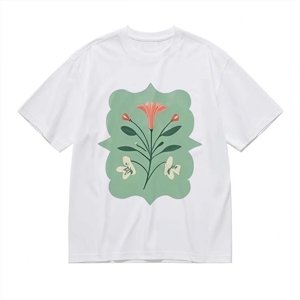 

Women s Soft Breathable All Season Classic T-Shirt Floral With Green Frame Tee 2XL