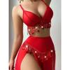 Erotic Sexy Transparent Solid Color Sequin Skirt Set Backless Deep V Suspenders Sleeveless Skirt Sets Charming Elegant Beautiful