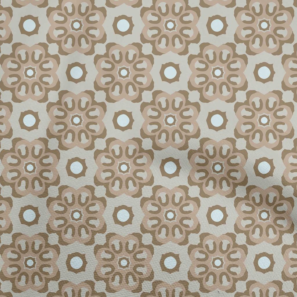 oneOone Cotton Poplin Beige Fabric Asian Block Dress Material Fabric Print Fabric By The Yard 42 Inch