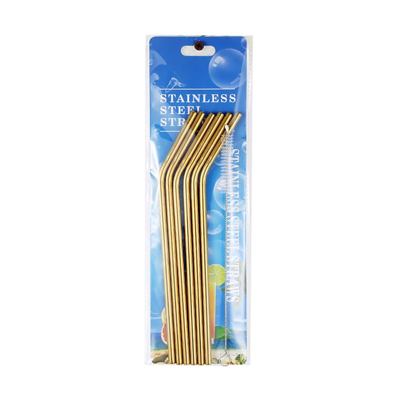 6Pcs Metal Reusable 304 Stainless Steel Straws Straight Bent Drinking Straw With Case Cleaning Brush Set Party Bar Accessory