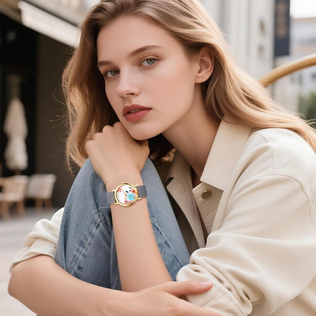 Floral Watch with Silicone Analog Adjustable Quartz Pastoral Business Beautiful Fashionable Watch Perfect for and Christmas Women's Band, Waterproof,