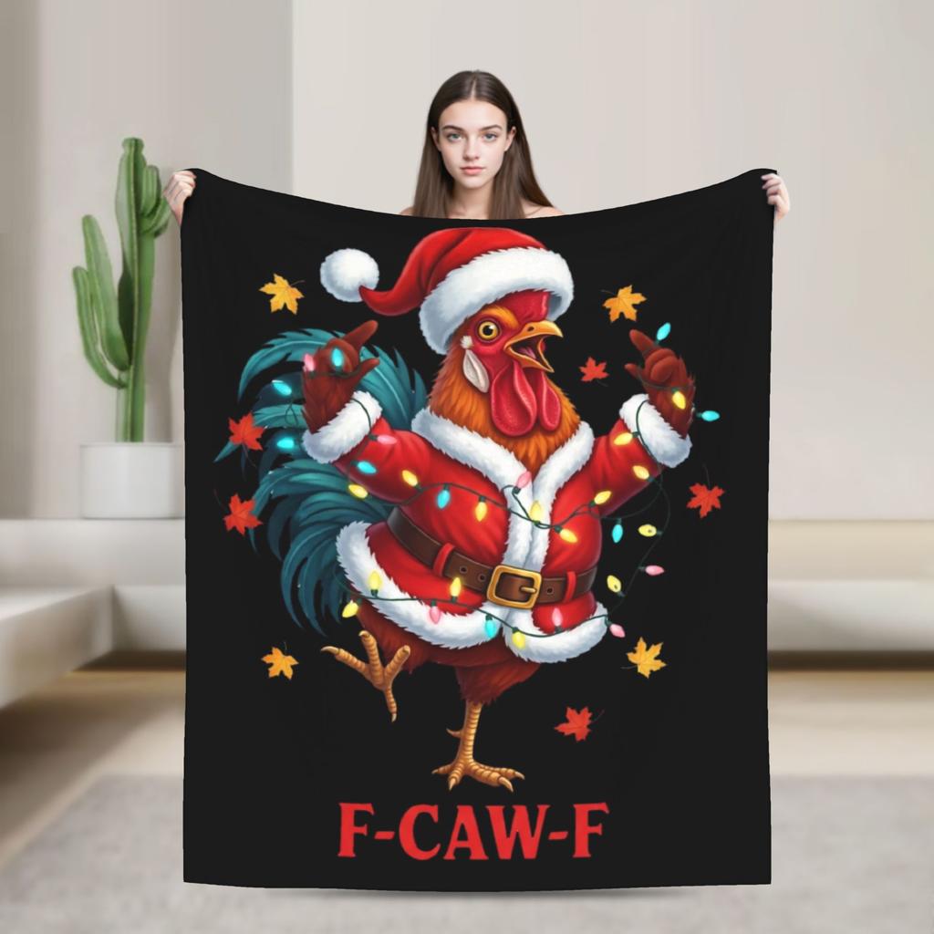 Christmas F Caw F Rooster Flannel Blankets Winter  Super Soft Bedding Throws for Kids Adult Comfortable Bedspread Sofa Bed Cover