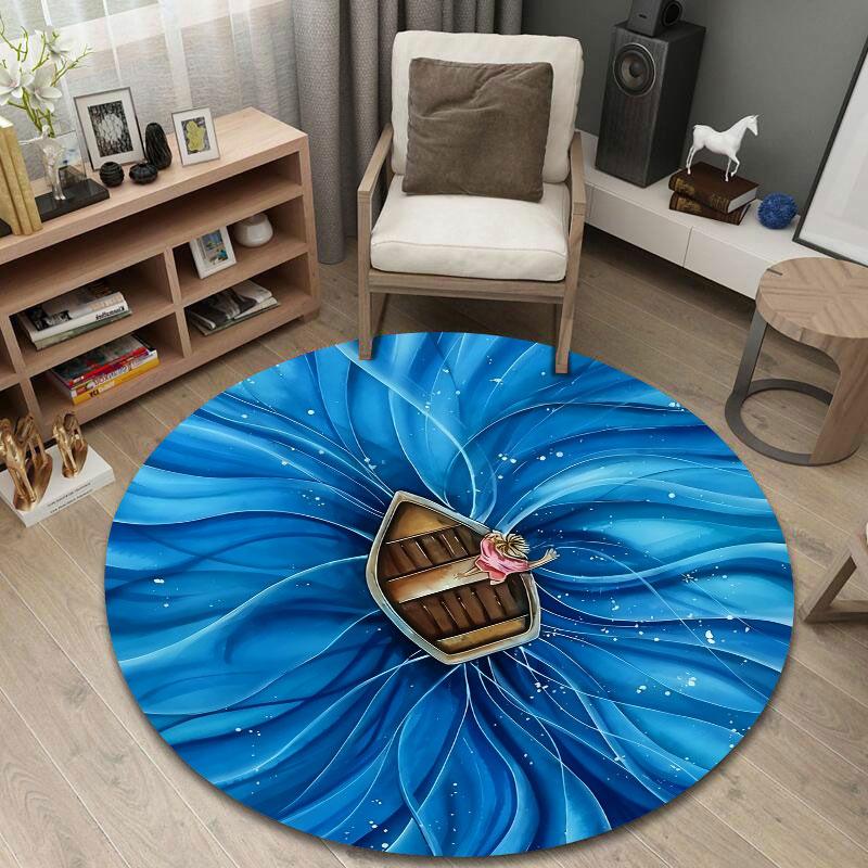 Artistic Round Moon Multicolor Area Rug, Non-Slip Floor Mat for Kitchen
