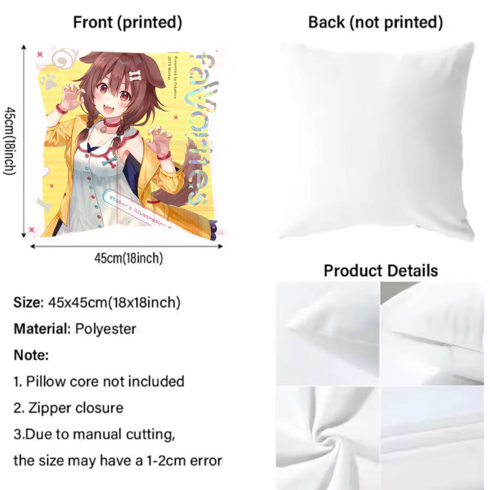 Anime Singer INUGAMI KORONE Cushion Cover Pattern Printed Pillowcase for Living Room Sofa Cushion Cover & Bedroom Decor
