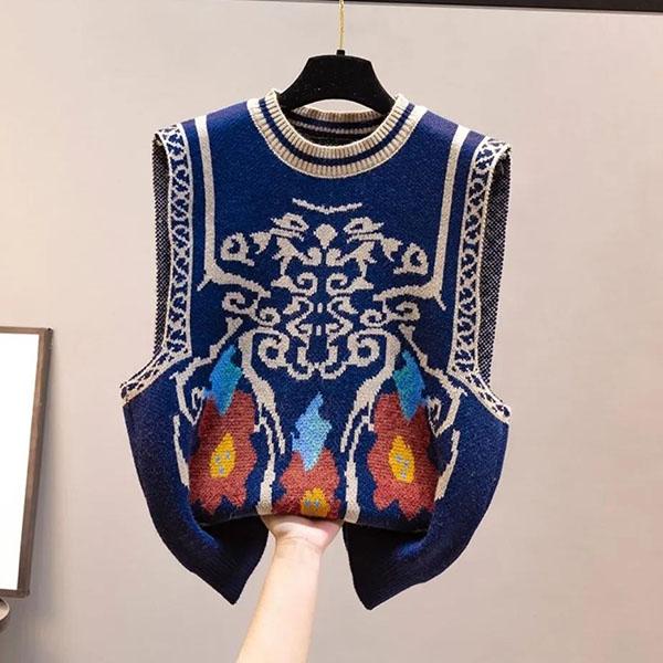 Coletes de Tricô Jacquard Tamanho Grande Femininos de Primavera e Outono Coletes Sem Mangas Versáteis