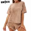 GMXIA Sommer Kurzarm Shorts Zweiteiliger Loungewear Anzug Damen Locker Bequem
