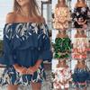 Damer Casual Sexy en skulder Midt midje trykt Ruffle Sleeve A-Line kjole