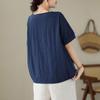 DIMANAF 2024 Verão Plus Size Mulheres Camisetas Estampa Floral Elegante Manga Patchwork Tops Tees Solto Casual Camisa de Linho 91688