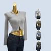 Export Yuan Single and Double Zipper Short Slim-Fit Knitted Cardigan Sweater Women's Spring and Autumn Stylish Trendy Long Sleeve Top