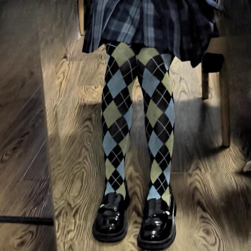 Argyle Pattern Shaping Tights Vintage Leg Slim High Elastic Pantyhose Sexy Women Over Knee Socks Autumn Winter Warm Stocking