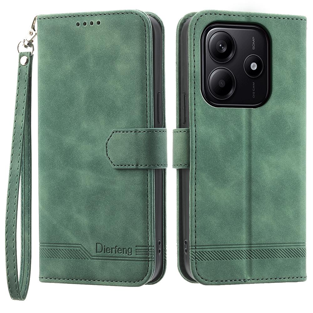 

For Xiaomi Redmi Note 14 5G Leather Case Lines Imprint Wallet Phone Cover Green