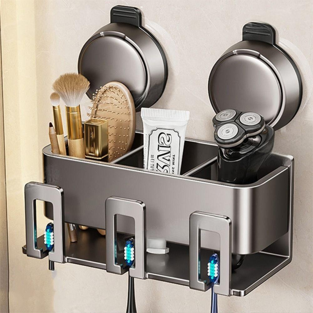 Suction Cup Toothbrush Storage Rack Integrated Hook 2/3/4 Person Electric Toothbrush Holder Reusable Detachable
