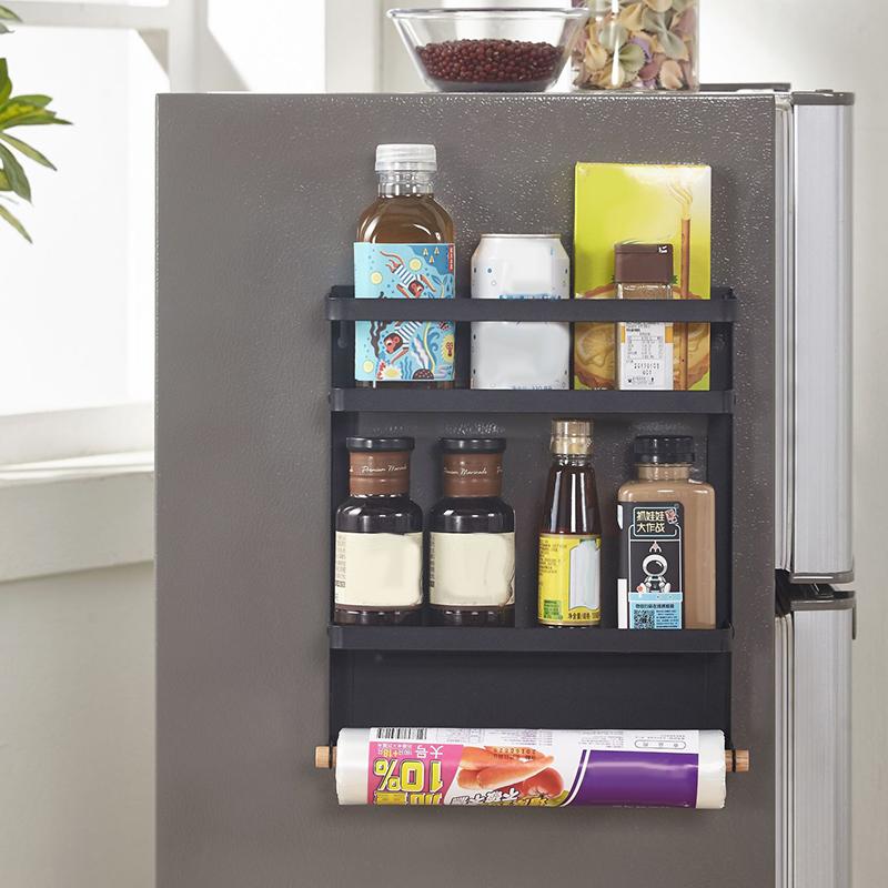 Fridge Magnetic Folding Carbon Steel Storage Rack with Wooden Rod, Size S