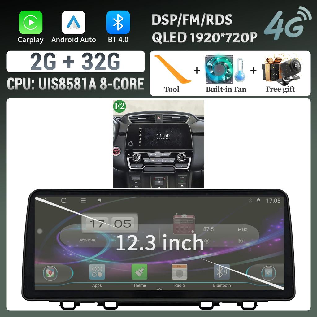 12.3" Car Radio Multimedia For HONDA CRV 2017-2022 Android Multimedia Wireless Androd Carplay Navigation 4G GPS Head Unit Screen