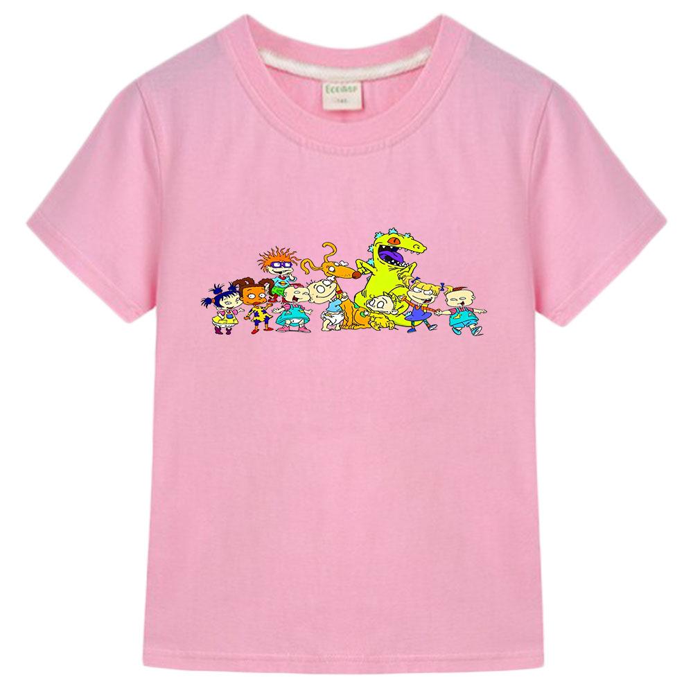 100% Cotton Rugrats Cartoon Print Children's T-Shirt Casual Cute Boys Tees Girls Kids Retro O-Neck Short Sleeve Anime T-shirt Fun T-shirt Summer Tops