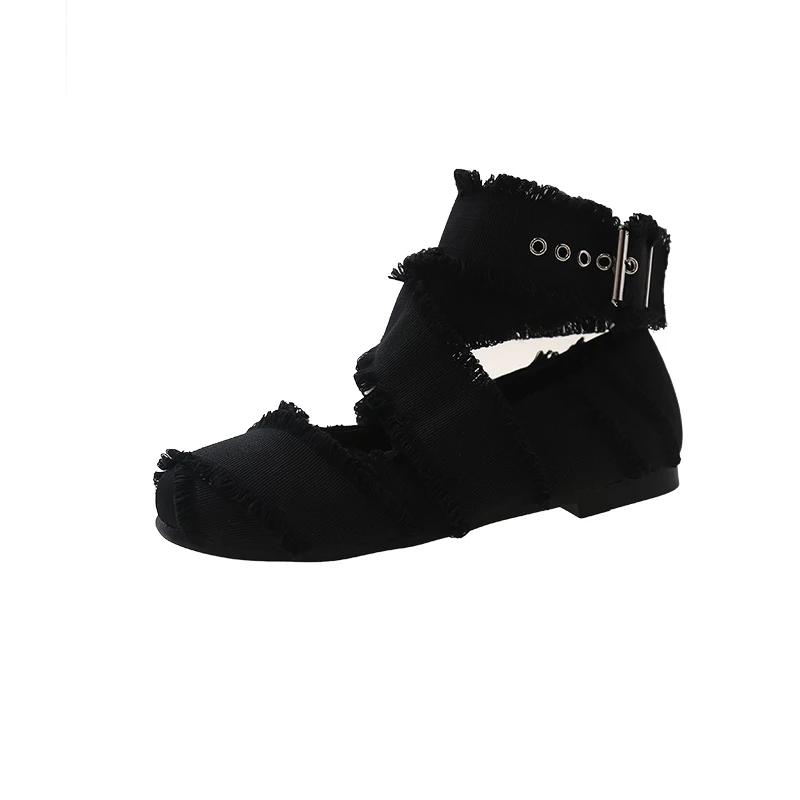 

Женские туфли Мэри Джейн парусиновые на плоской подошве с квадратным носком женские туфли платье балетки ремешок с пряжкой римские ретро новинка zapatillas de mujer 40 чёрный