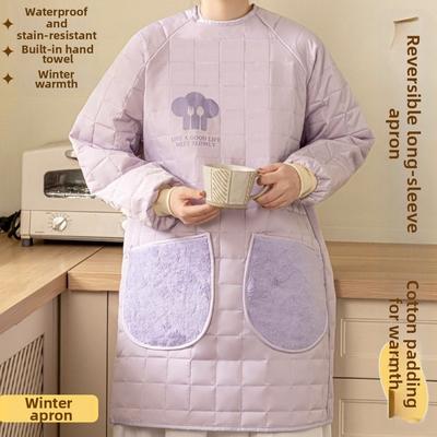 Thickened Kitchen Cooking Apron Stain-proof Waterproof Dishwashing Cleaning Apron Adjustable Oil-proof Long-sleeved Apron