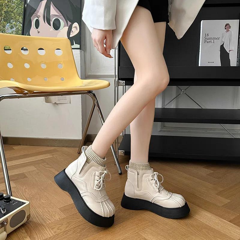 Fashion Women Winter British Style Chelsea Short Boots Ladies Designer Shell Round Toe Ankle Boots PU Leather Platform Booties