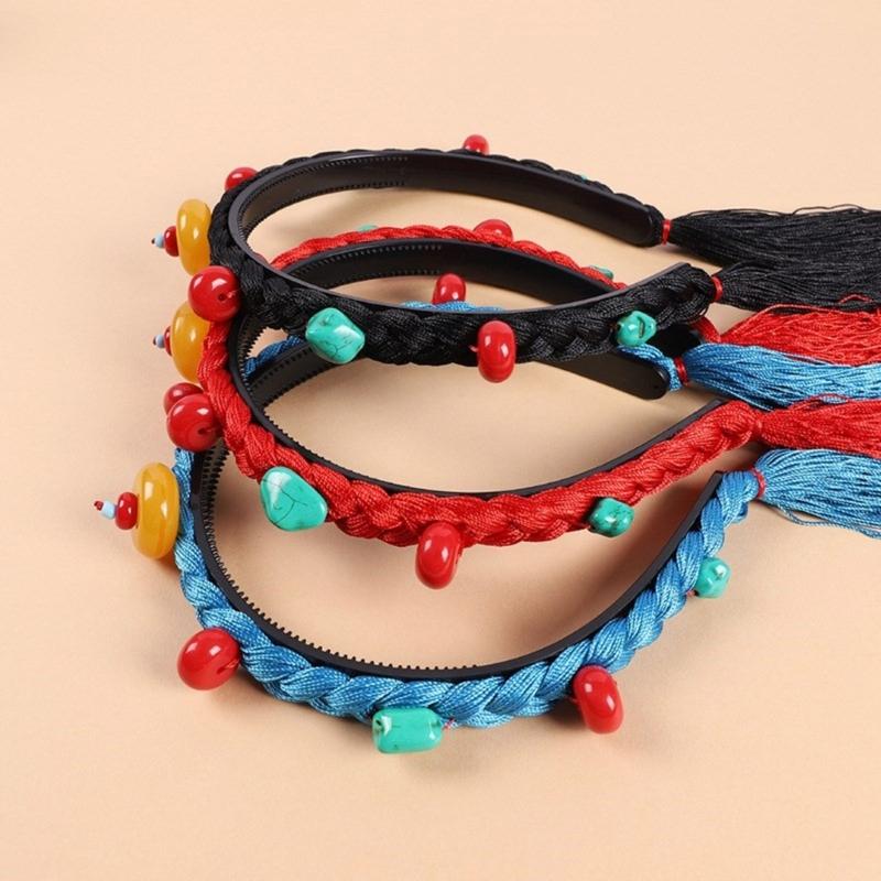 Simulation Wigs Headband for Women Chinese Tibetan Style Hair Hoop Music Festivals Photography Proms Party Headpieces