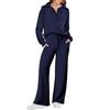 Women's Half Zip Lapel Long Sleeve Sweatshirt Wide Leg Pants Two Piece Tracksuit Solid Loose Casual Loungewear Set