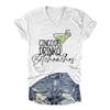 Summer V-neck 3D Letter Drink Printed Top Fashionable Casual Short Sleeved Women's T-shirts