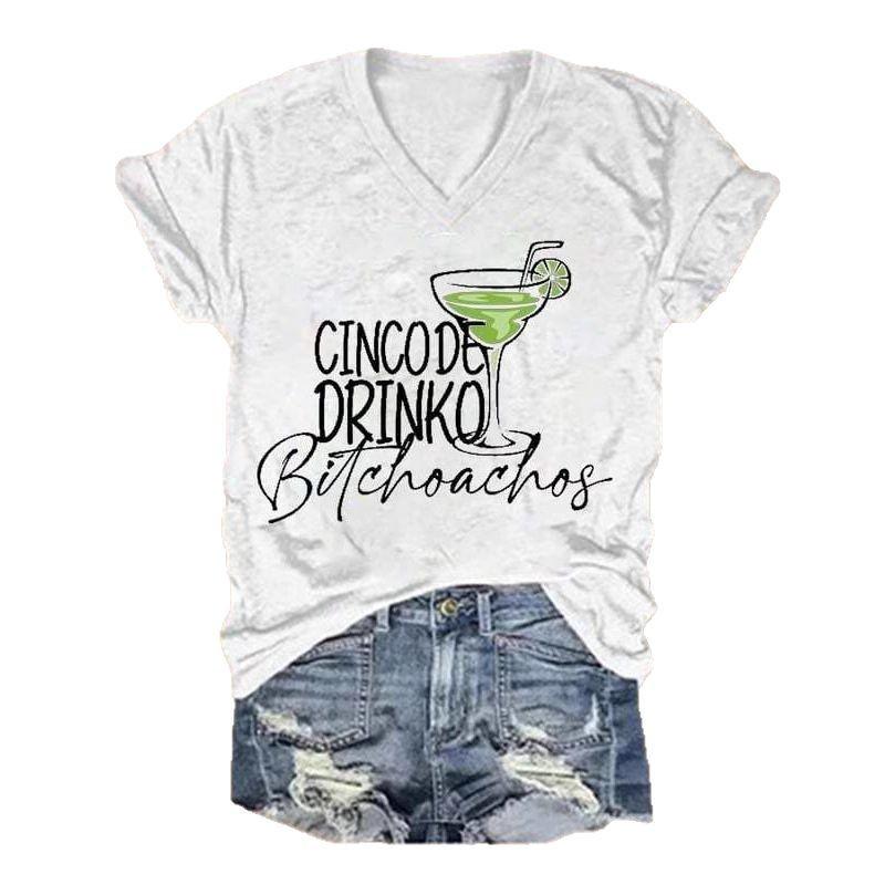 Summer V-neck 3D Letter Drink Printed Top Fashionable Casual Short Sleeved Women's T-shirts