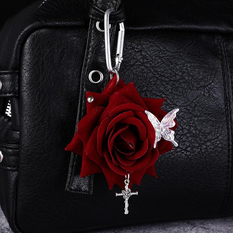 Exquisite Design Simulation Rose Flower Shape Butterfly Keychain Pendant Bag Decoration Gift