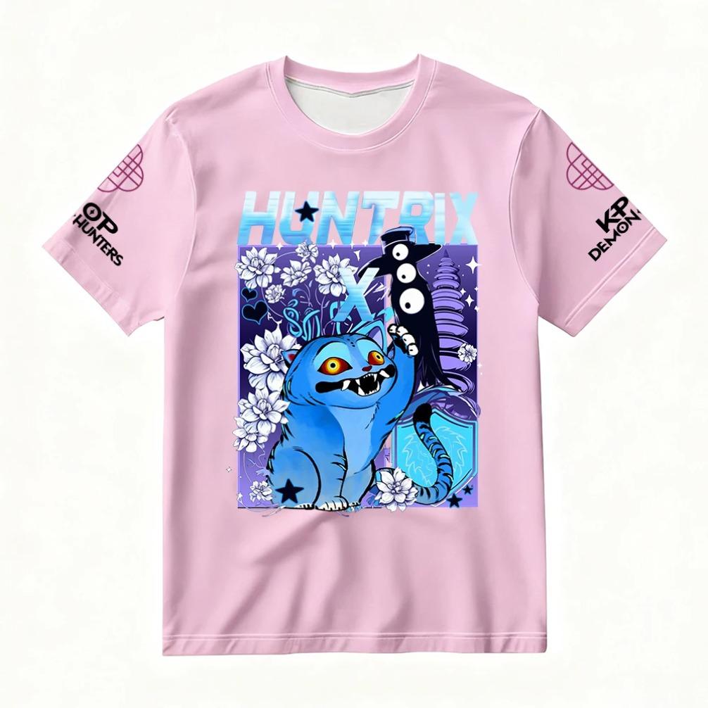 Women's Summer KPop Demon Hunters Graphic T-Shirt HUNTRIX Derpy Tiger & Floral Printed Top for Fashion Streetwear Casual Trendy