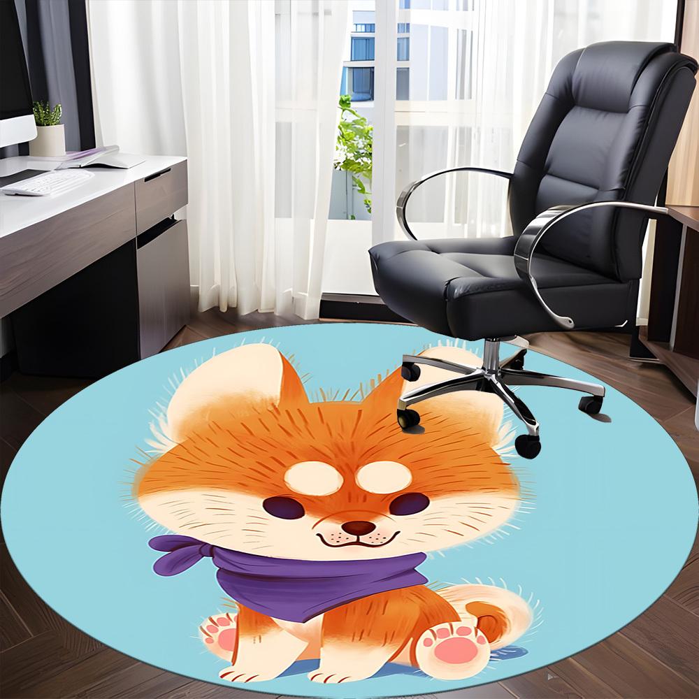 1pc Cute Fox Office Round Rug, Carpet for Office, Gaming, Lightweight Round Floor Mat yy260205043