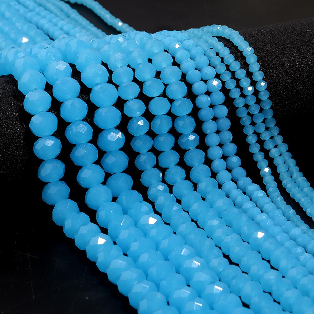 1 Strand 4/6/8/10mm Faceted Crystal Beads Sky Blue Rondelle Glass Loose Beads For Jewelry Making DIY Bracelet Necklace Supplies