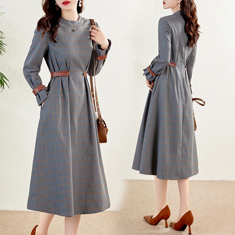 Vestido Midi de Cuadros Estilo Coreano para Mujer Otoño 2022 - Adelgazante y Elegante