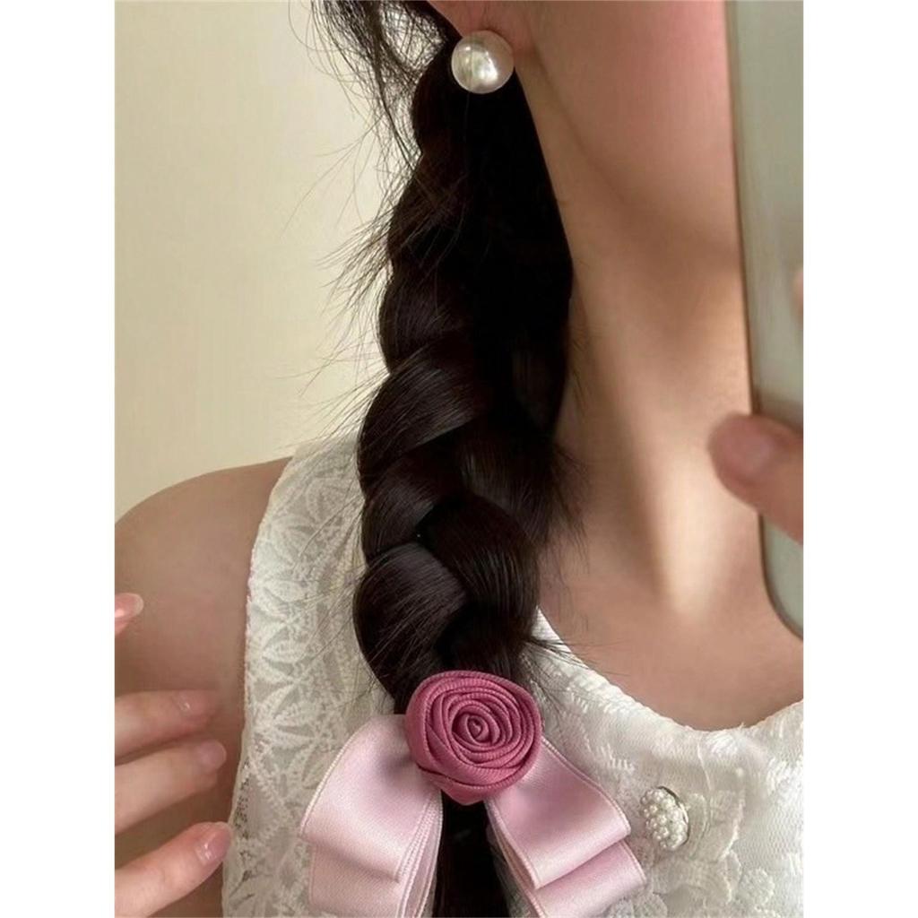1 pince à cheveux rose fraîche et douce pour l'été pour femme, nouveau nœud pour l'arrière de la tête, demi-attaché sur le côté avec frange cassée, accessoires pour cheveux