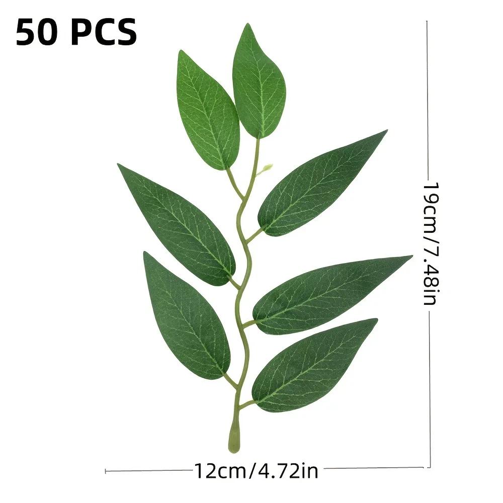 

50Pcs Artificial Willow Leaf Branches Evergreen Faux Greenery Realistic Rich Green Outdoor Decorative Elements