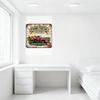 Vintage Rustic Farm Fresh Metal Sign with Red Pickup Truck, Fruits & Vegetables for Countryside Home Decor, Farmhouse Kitchen Wa