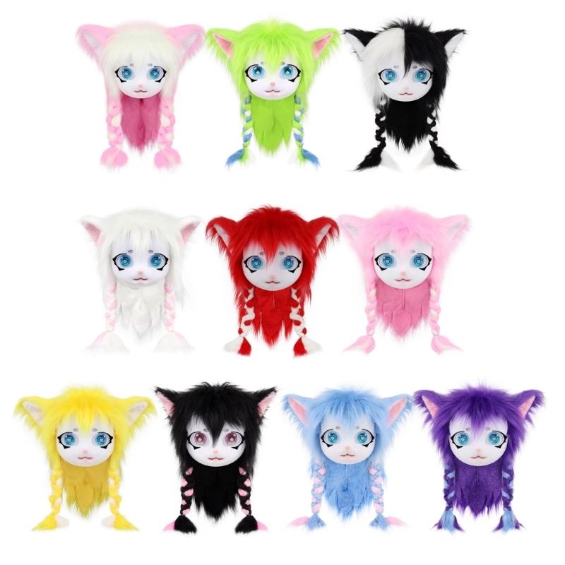 Full Coverage Animal Head Mask With Soft Faux Furs Halloween Decors For Carnival Costumes And Anime Conventions