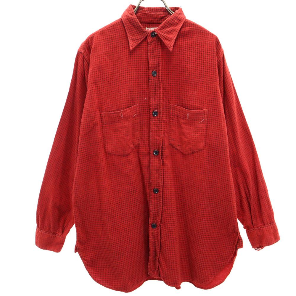 

Pilgrim 40s 50s Houndstooth Long sleeve Print Flannel shirt Men s Used