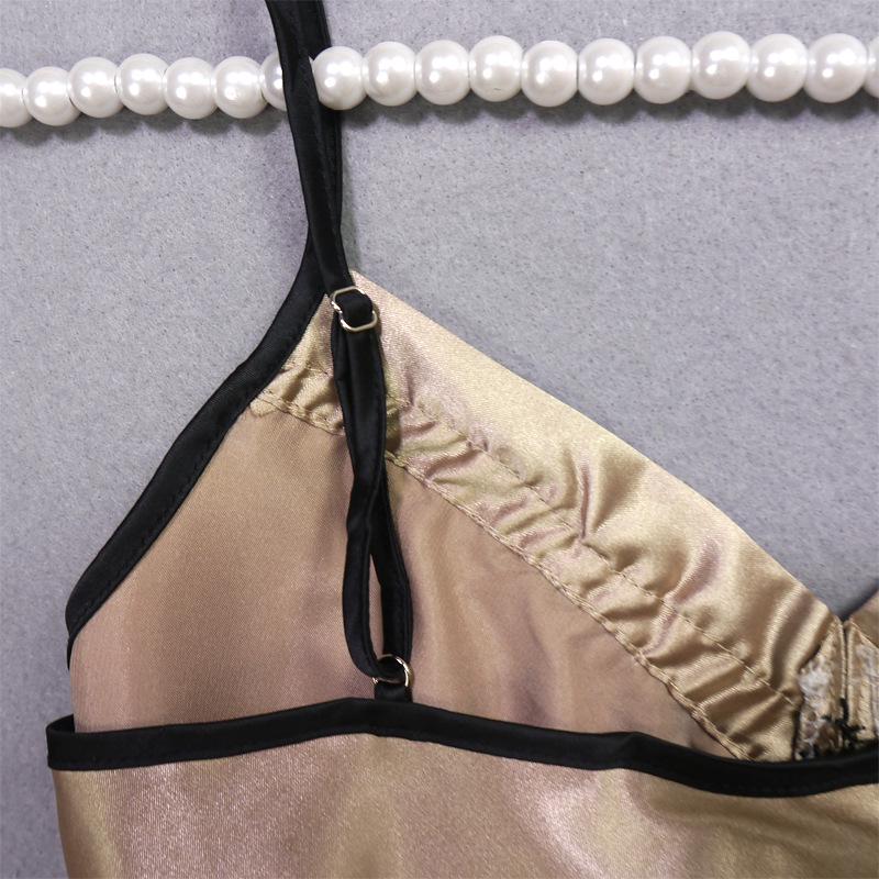 Women's Summer Lace Trim Ice Silk Pajama Set - Cool, Breathable Camisole Nightgown with Short Skirt