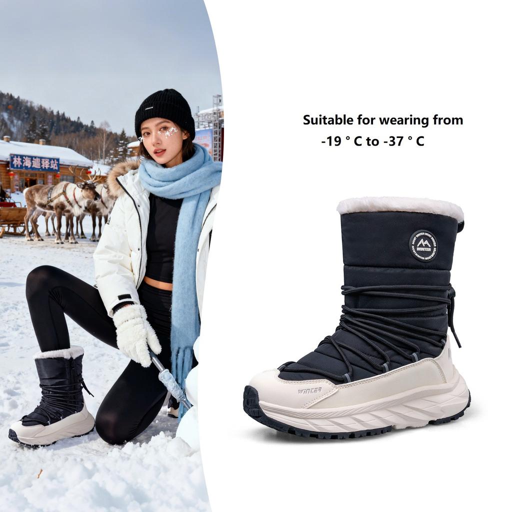 Snow Boots for Women Waterproof Anti Slip Warm and Thick Midsole Boots Suitable for -19 ° To -37 °