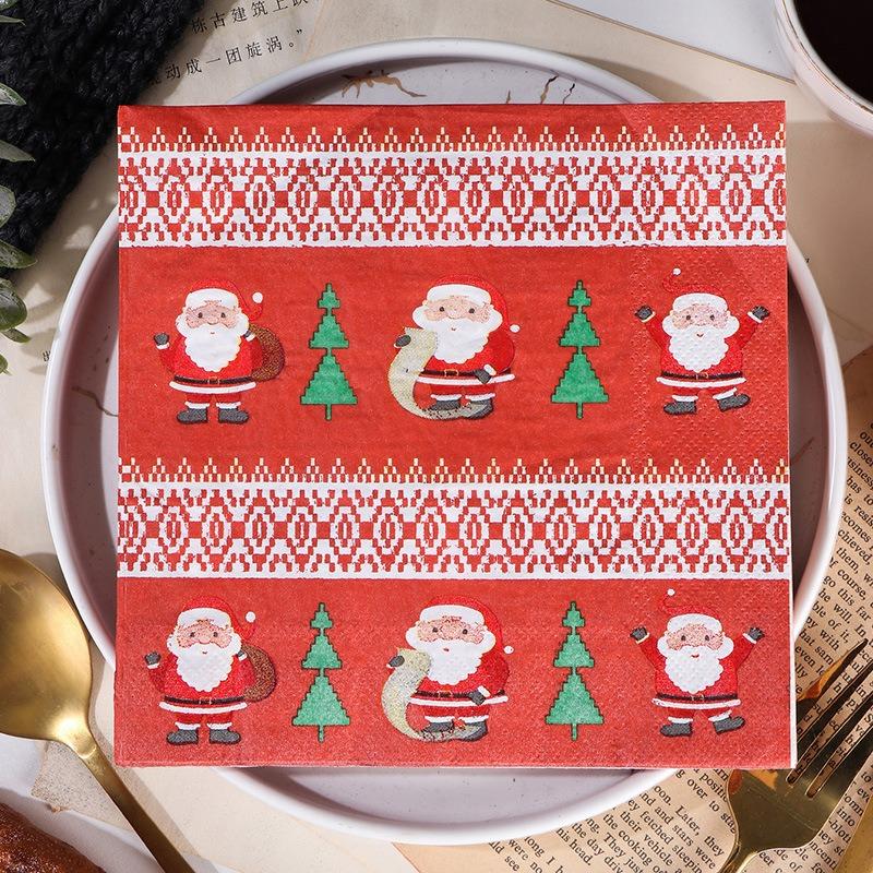 20Pcs/pack Christmas Series Printed Paper Disposable Tableware Napkin Tissues Xmas Happy New Year Party Decoration