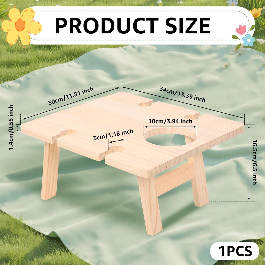 Foldable Bamboo Wine Table with 4 Glass Holder and 1 Bottle Slot Portable Outdoor Picnic Table for Camping Beach Party