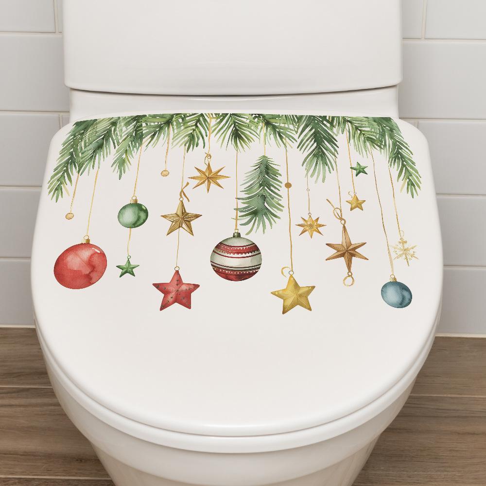 Christmas Stars Hanging Lights Pine Toilet Stickers Bathroom Toilet Home Decoration Stickers