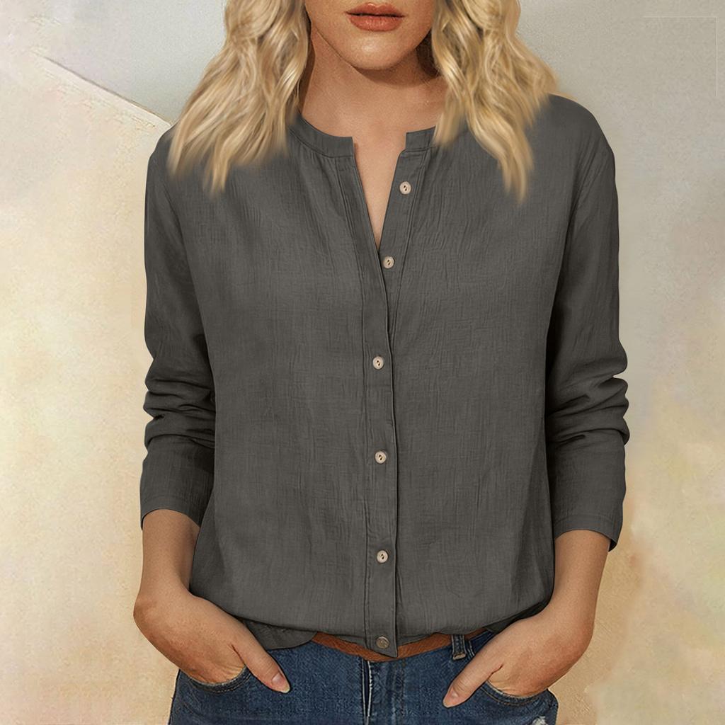 Women's Vintage Three-Quarter Sleeve Cotton Linen Shirt