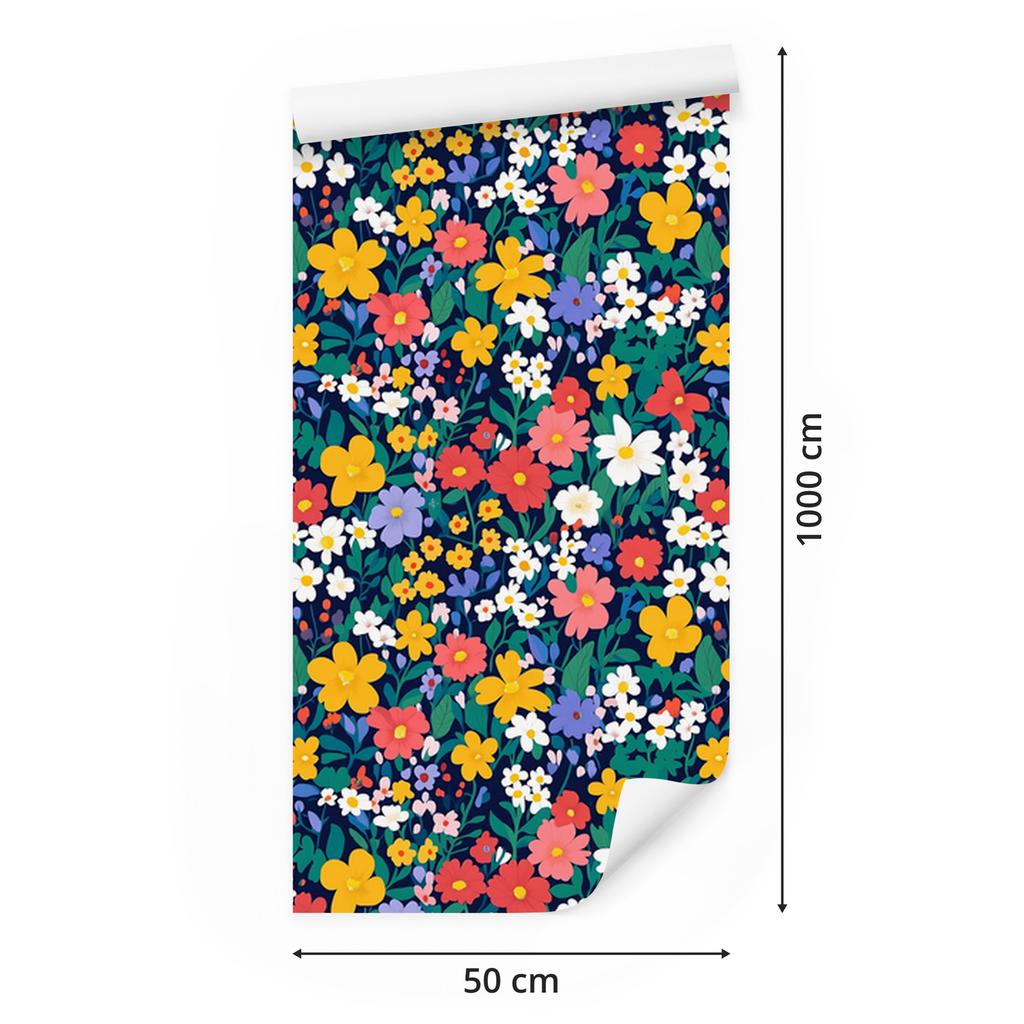 Wallpaper Small Flowers Turquoise and Blue for Living Room and Bedroom 50x1000