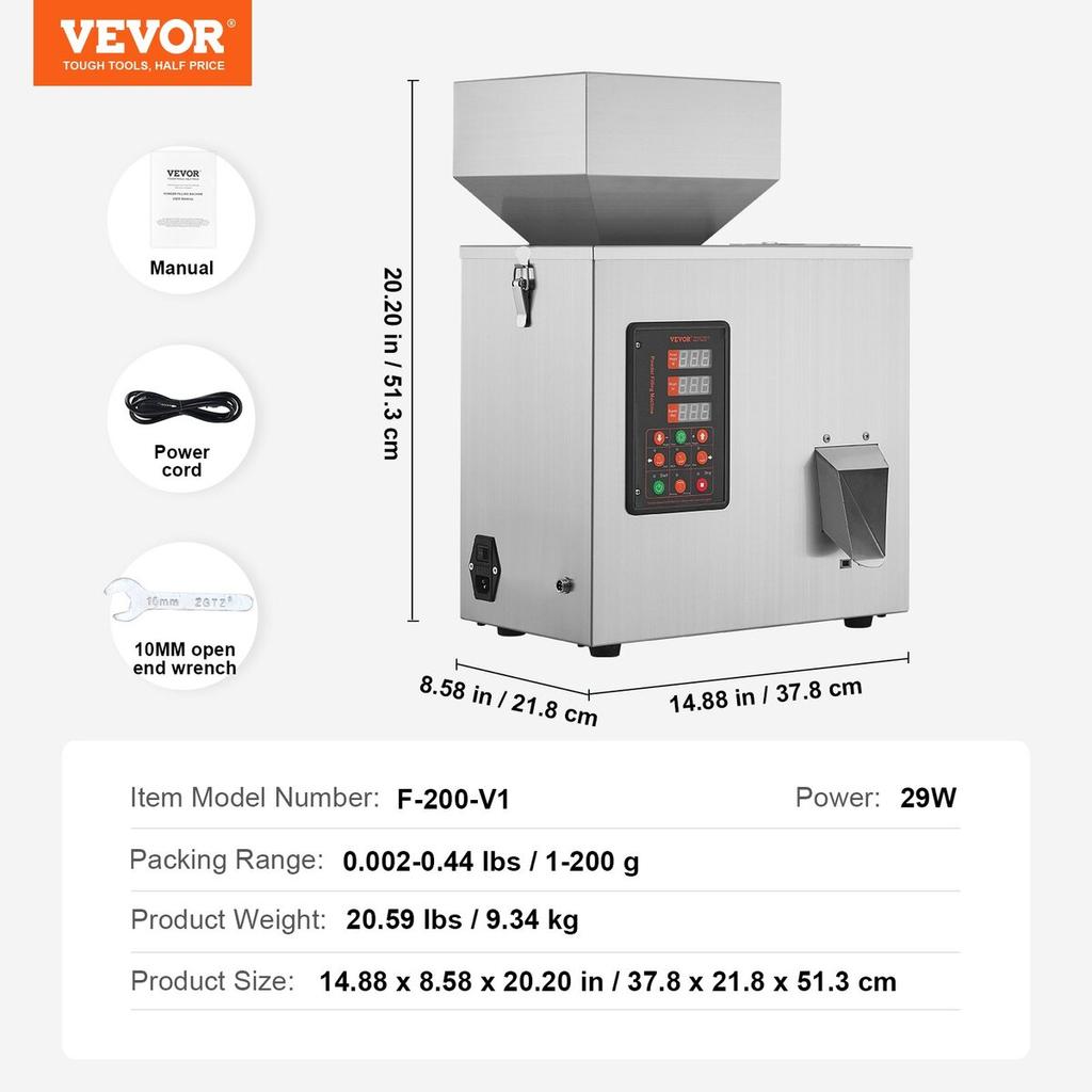 Powder Filling Machine, 0.002-0.44lbs/1-200g, Automatic Intelligent Particle Weighing Filling Machine, Bottle Bag Powder Filler Particle Dispenser for