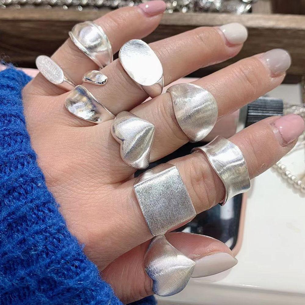 Anelli Cuore Geometrico Scintillanti in Argento Sterling 925 per Donna Semplice Moda Coreana Anello Aperto Regolabile Fatto a Mano Regali per Coppia