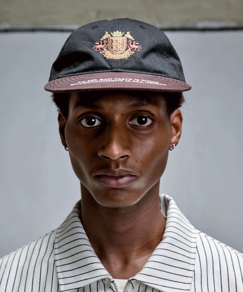ERER Embroidered Detail Color Block Snapback Black Brown