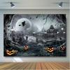 1pc Halloween Photography Background Full Moon Horror Night Castle Pumpkin Party Background Ghost Bat Cemetery Halloween