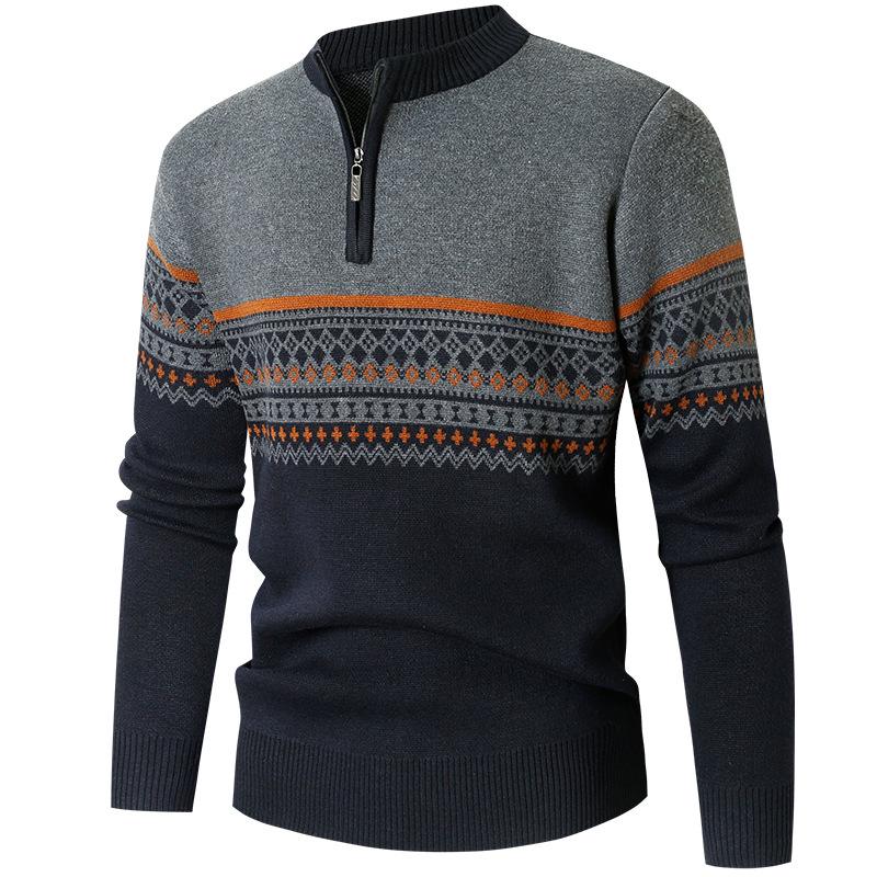 Men s 2023 Trendy Striped Knit Sweater: Round Neck, Half Zip, Loose Fit. 3XL