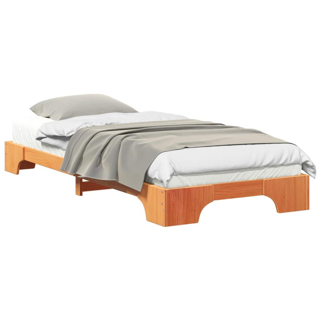 Brown Bed Frame 90 x 220 cm Solid Pine Wood